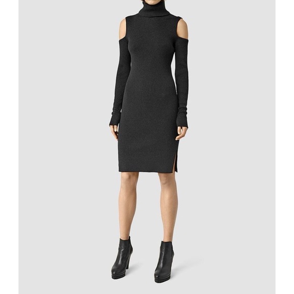 ALL SAINTS Bernt Open Shoulder Turtleneck Dress Cinder | 4 - Picture 1 of 10